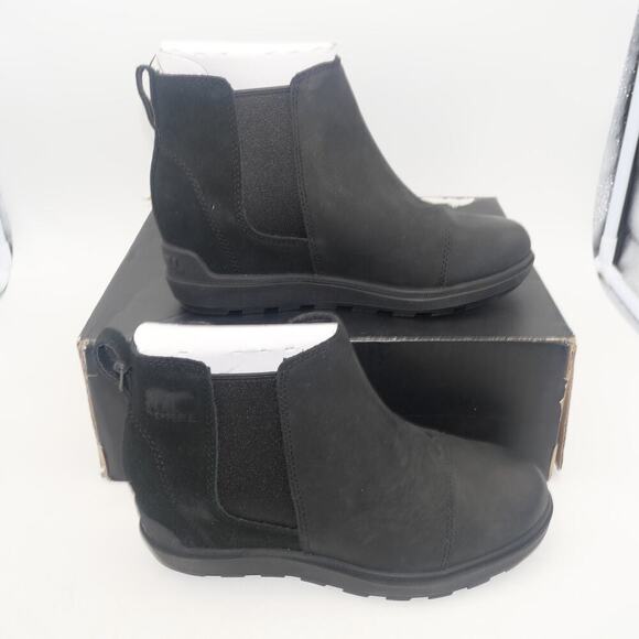NEW SOREL Women's 9.5 Evie II Chelsea Black Sea Salt Ankle Boots Booties - Picture 2 of 9